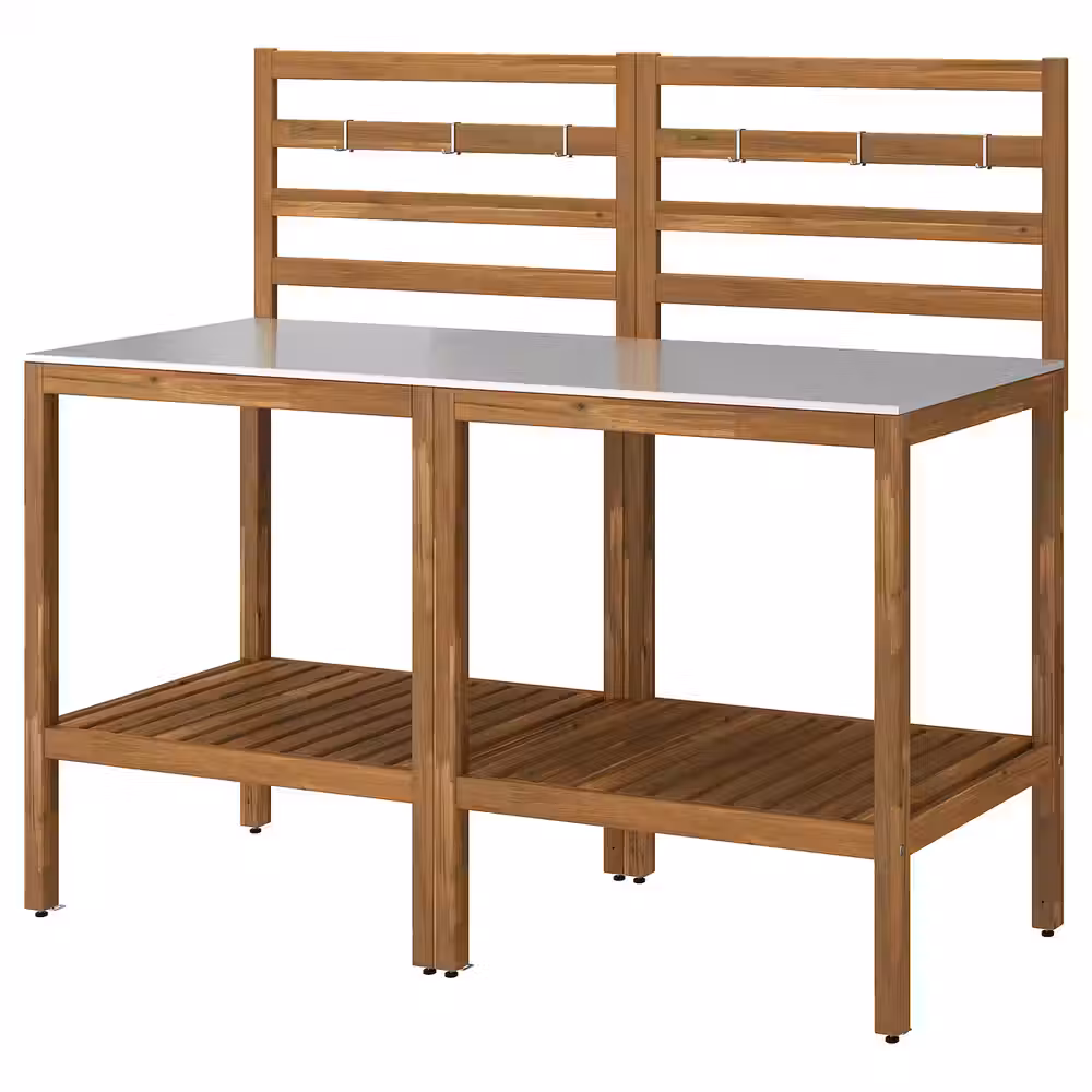 NÄMMARÖ Кухня на открытом воздухе - светло-коричневая морилка/нержавеющ сталь 160x62 см - фото 1