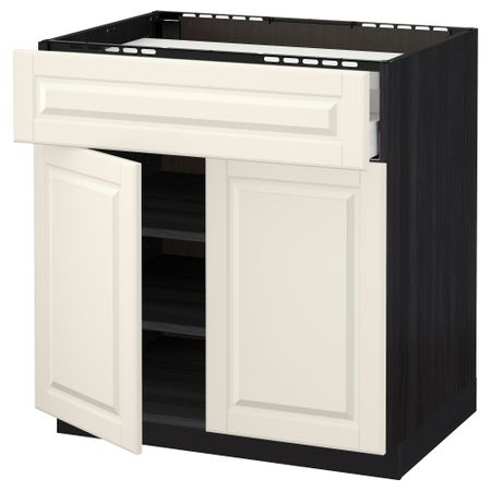 Напольный шкаф для варочной панели, ящик, полка, 2 дверцы МЕТОД / МАКСИМЕРА, черный, Будбин белый с оттенком
