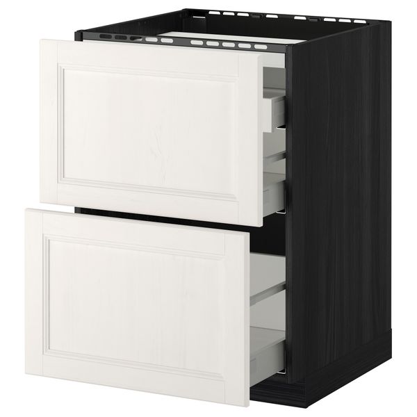 Напольный шкаф, 2 фронтальных панели, 3 ящика МЕТОД / МАКСИМЕРА, черный, Лаксарби белый - схема-чертеж с размерами