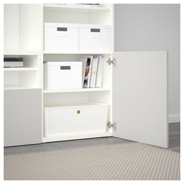 Шкаф для ТВ, комбинированный, стекляные дверцы БЕСТО, белый, Лаппвикен светло-серый прозрачное стекло (300x40x230 см) - фото 3