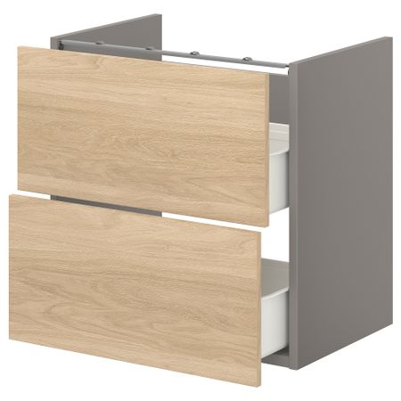 Напольный шкаф для раковины,2 ящика, серый, под дуб, 60x42x60 см IKEA BEGIVENHET БЕГИВЕНХЕТ 993.210.64
