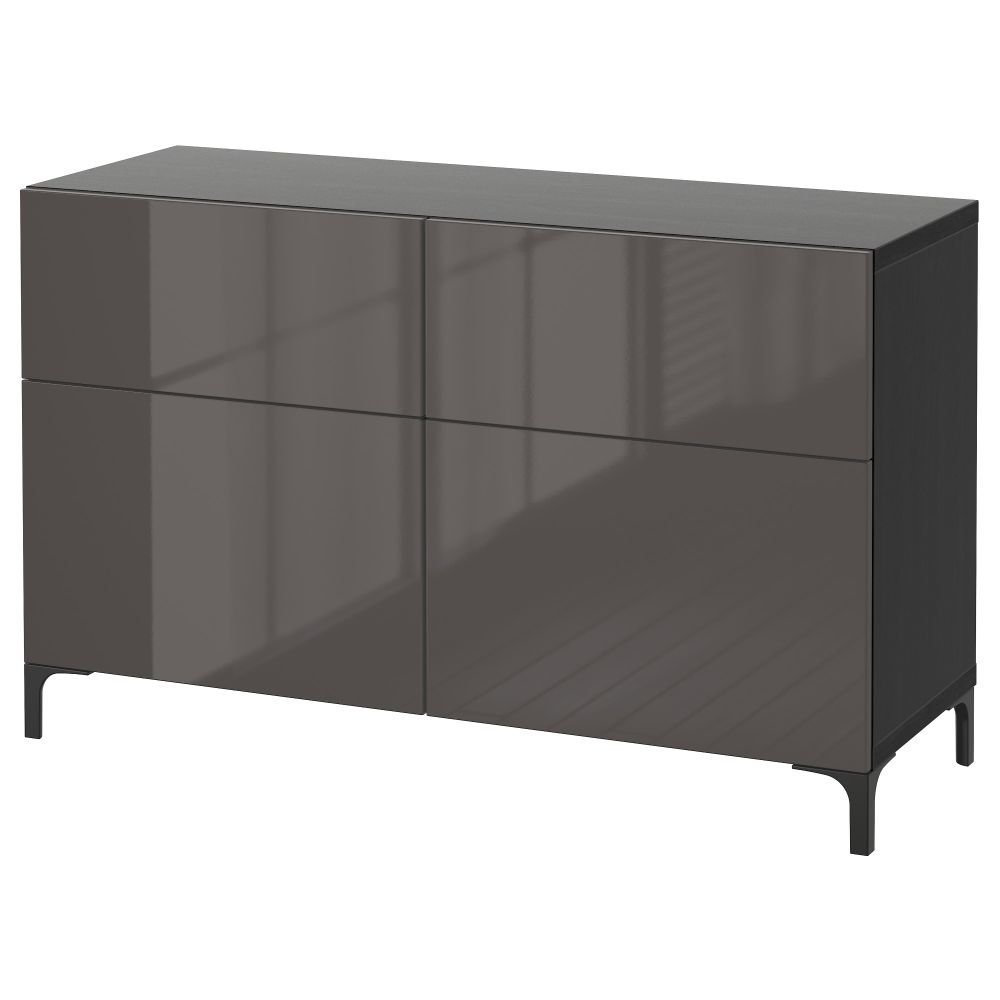 Комбинация для хранения с дверцами, ящиками БЕСТО, черно-коричневый, Сельсвикен глянцевый/серый (120x40x74 см) - фото 1