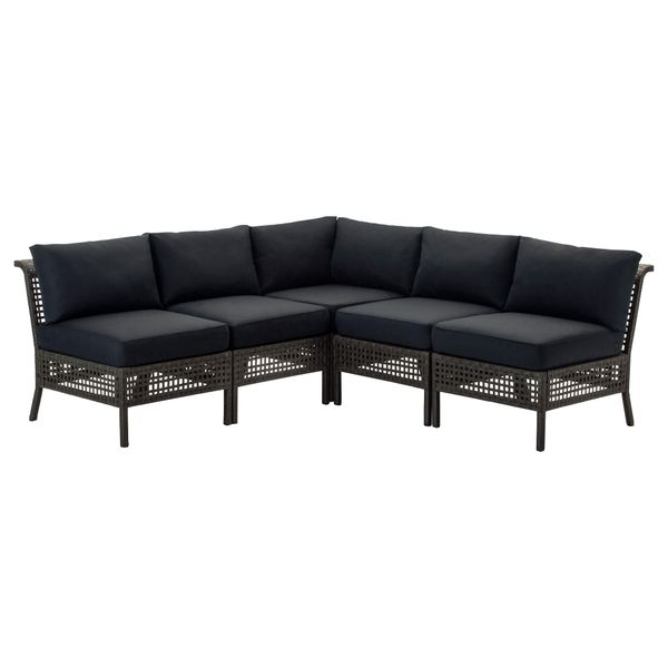 Садовый угловой диван 3 + 2 КУНГСХОЛЬМЕН / КУНГСЭ, черно-коричневый, черный (204/204x80x73 см) - схема-чертеж с размерами