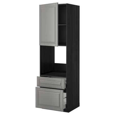 Высокий шкаф для духовки + дверь, 2 ящика МЕТОД / МАКСИМЕРА, черный, Будбин серый
