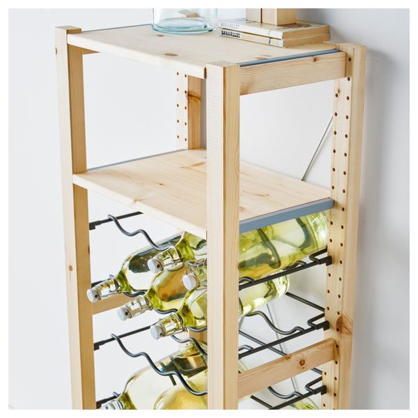 1 секция, полки/полки для/бутылок ИВАР, сосна, серый (48x30x124 см) - фото 4