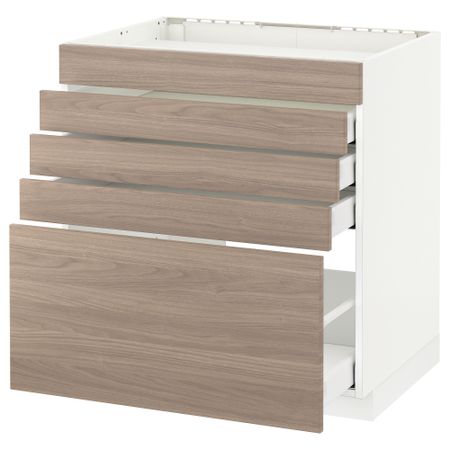 Напольный шкаф для варочной панели, 5 фасадов, 4 ящиков МЕТОД / МАКСИМЕРА, белый, Брокхульт светло-серый