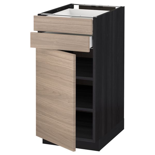 Напольный шкаф с дверцей, 2 ящиками МЕТОД / МАКСИМЕРА, черный, Брокхульт светло-серый - схема-чертеж с размерами