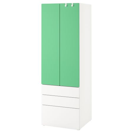 Гардероб, 60x42x181 см, белый зеленый с 3 ящиками IKEA PLATSA ПЛАТСАA ПЛАТСА, SMÅSTAD СМОСТАД 694.262.27