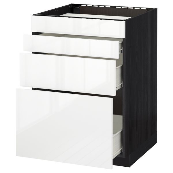 Напольный шкаф для духовки, 4фасада, 3 ящика МЕТОД / ФОРВАРА, черный, Рингульт белый - схема-чертеж с размерами