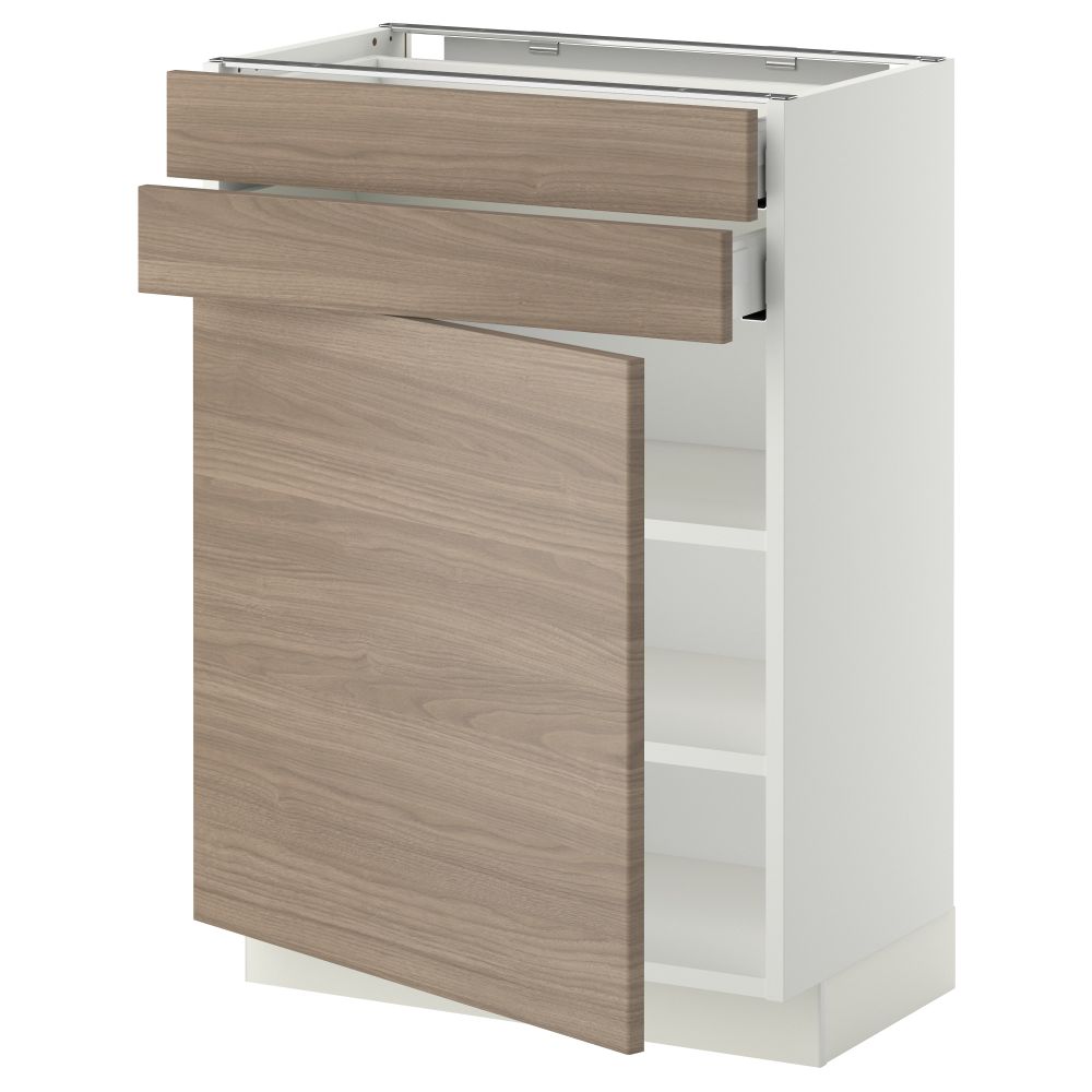 Напольный шкаф с дверцей, 2 ящиками МЕТОД / МАКСИМЕРА, белый, Брокхульт светло-серый - схема-чертеж с размерами