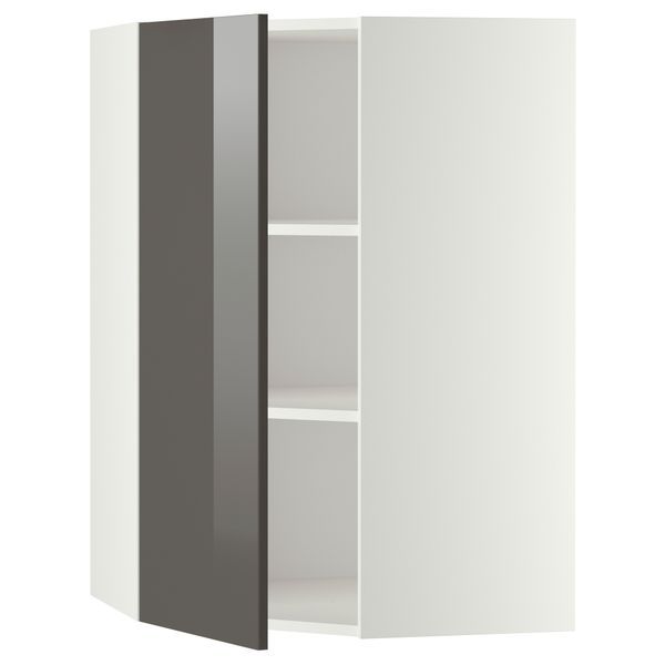 Угловой навесной шкаф с полками МЕТОД, белый, Рингульт серый - схема-чертеж с размерами