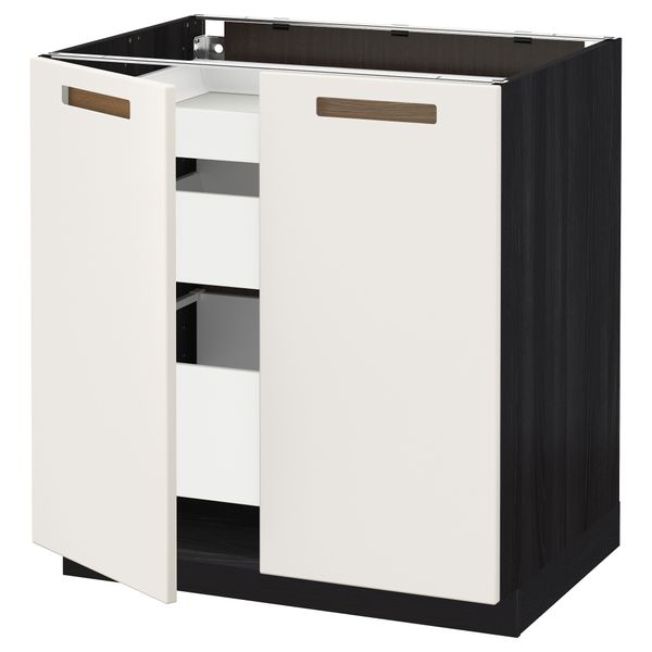 Напольный шкаф с 2 дверцами, 3 ящиками МЕТОД / МАКСИМЕРА, черный, Мэрста белый (80x60 см) - схема-чертеж с размерами