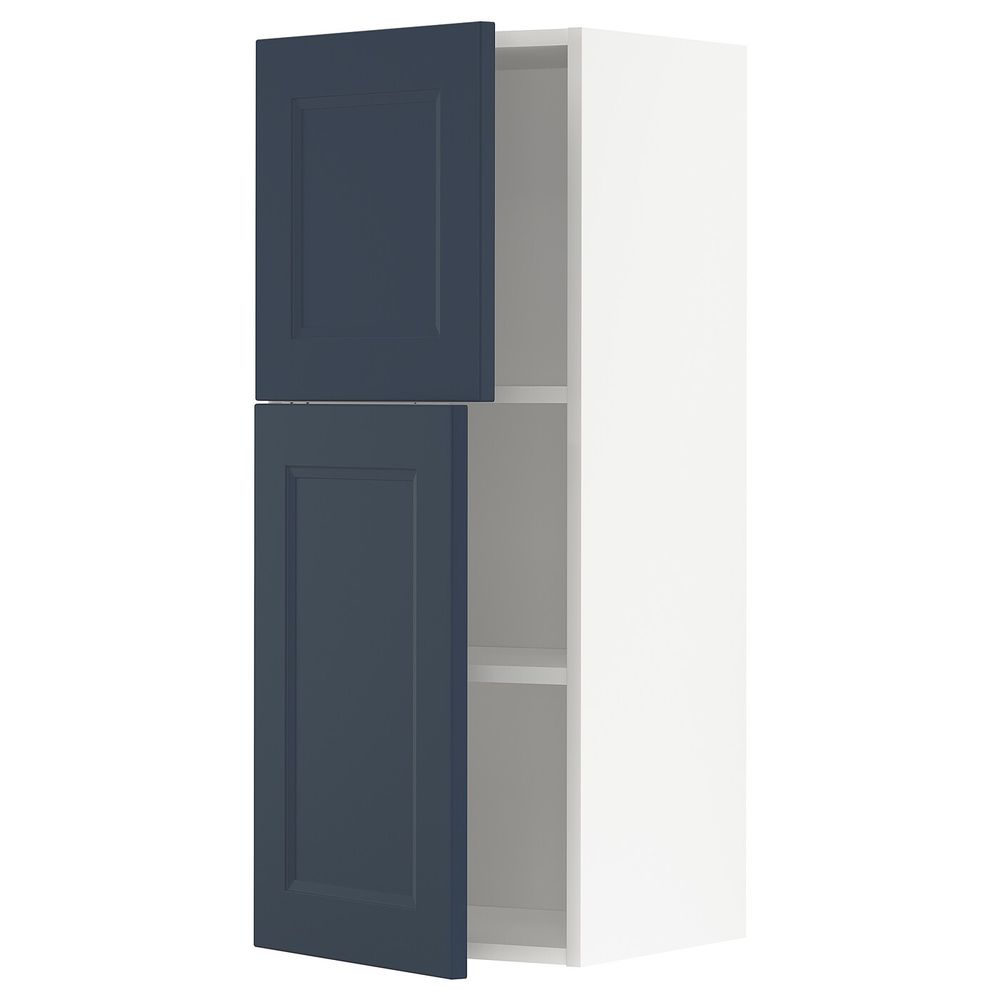 Навесной шкаф с полками/2дверцы, белый Акстад/матовая поверхность синий 40x100 см IKEA METOD МЕТОД 894.461.11 - фото 1