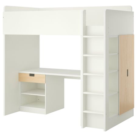 Кровать-чердак, 1 ящик, 2 дверцы СТУВА, белый, береза (207x99x193 см)