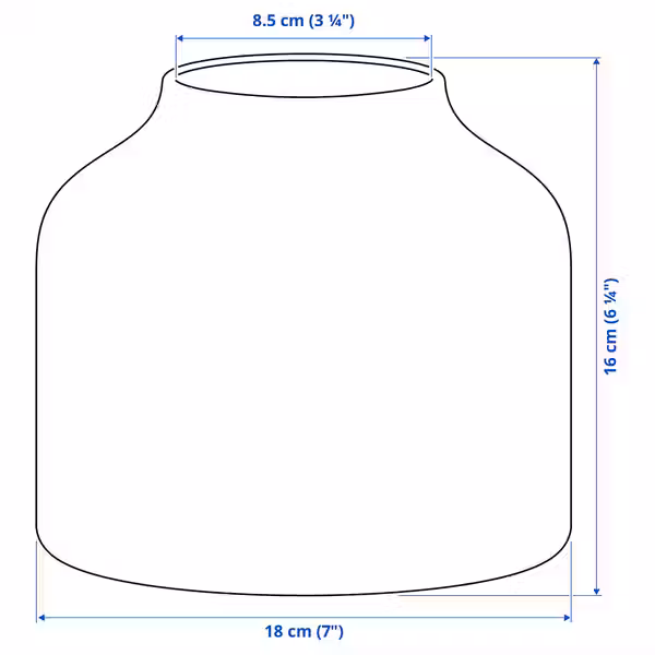 BLODBJÖRK БЛОДБЬЁРК Ваза - бежевый 16 см - схема-чертеж с размерами