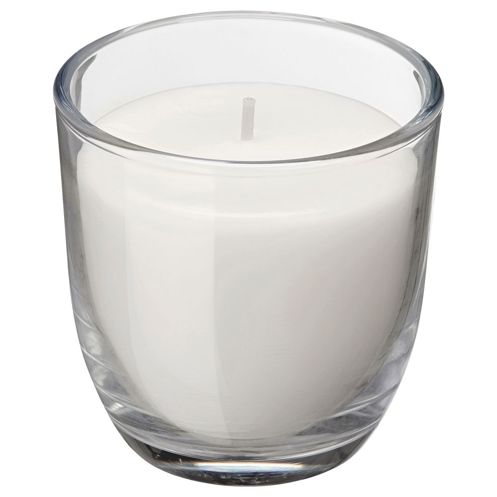 Неароматическая свеча в стекло подсвечнике, белый, 7.5 см IKEA JUBLA ДЖУБЛ 205.068.57 - фото 1