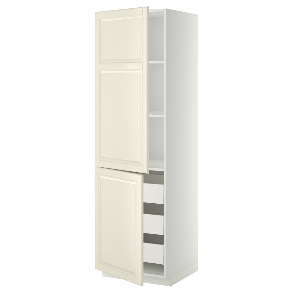 Высокий шкаф + полки, 3 ящика, 2 дверцы МЕТОД / МАКСИМЕРА, белый, Будбин белый с оттенком - фото 1