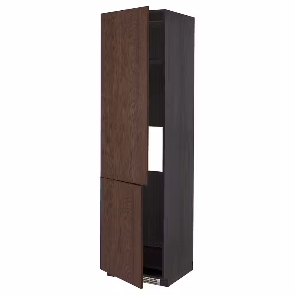 METOD Высокий шкаф д/холод/мороз/2дверцы - чёрный/Sinarp коричневый 60x60x220 см - фото 1