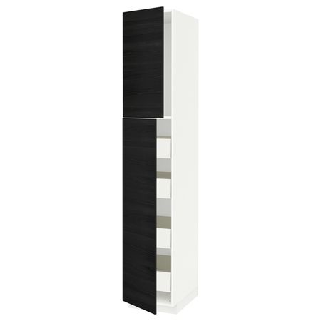 Высокий шкаф/2дверцы/4ящика, белый, Тингсрид черный 40x60x220 см IKEA МЕТОД / ФОРВАРА 893.434.10
