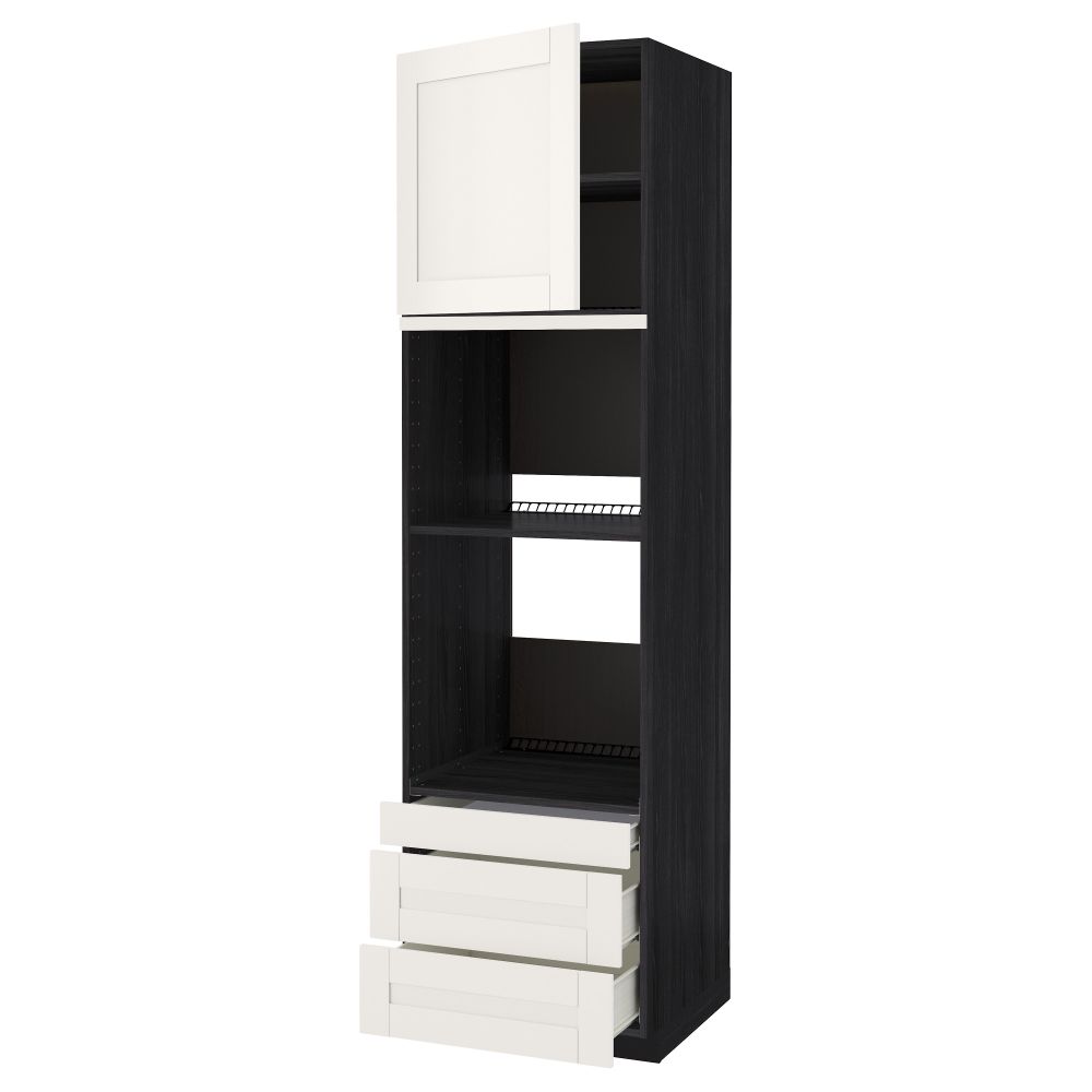 Высокий шкаф для духовки комбинированный, духовка + дверца, 3 ящика МЕТОД / ФОРВАРА, черный, Сэведаль белый - схема-чертеж с размерами