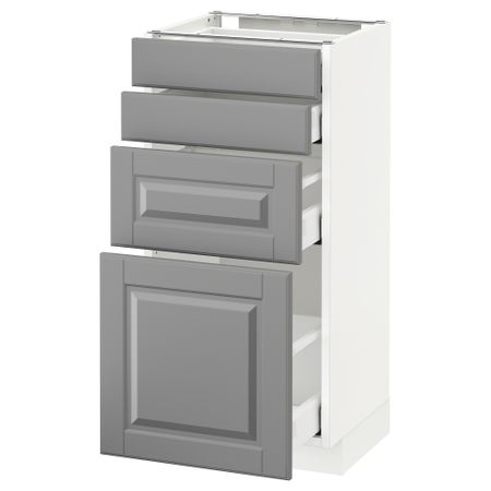 Напольный шкаф 4 фронтальных панели, 4 ящика МЕТОД / МАКСИМЕРА, белый, Будбин серый