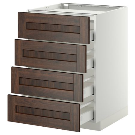 Напольный шкаф, 4 фронтальных панели, 4 ящика МЕТОД / МАКСИМЕРА, белый, Эдсерум коричневый