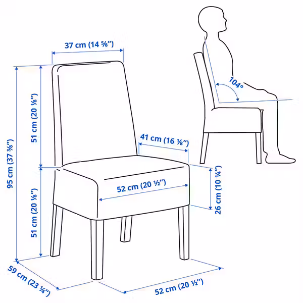 SKOGSTA / BERGMUND Стол и 6 стульев - схема-чертеж с размерами