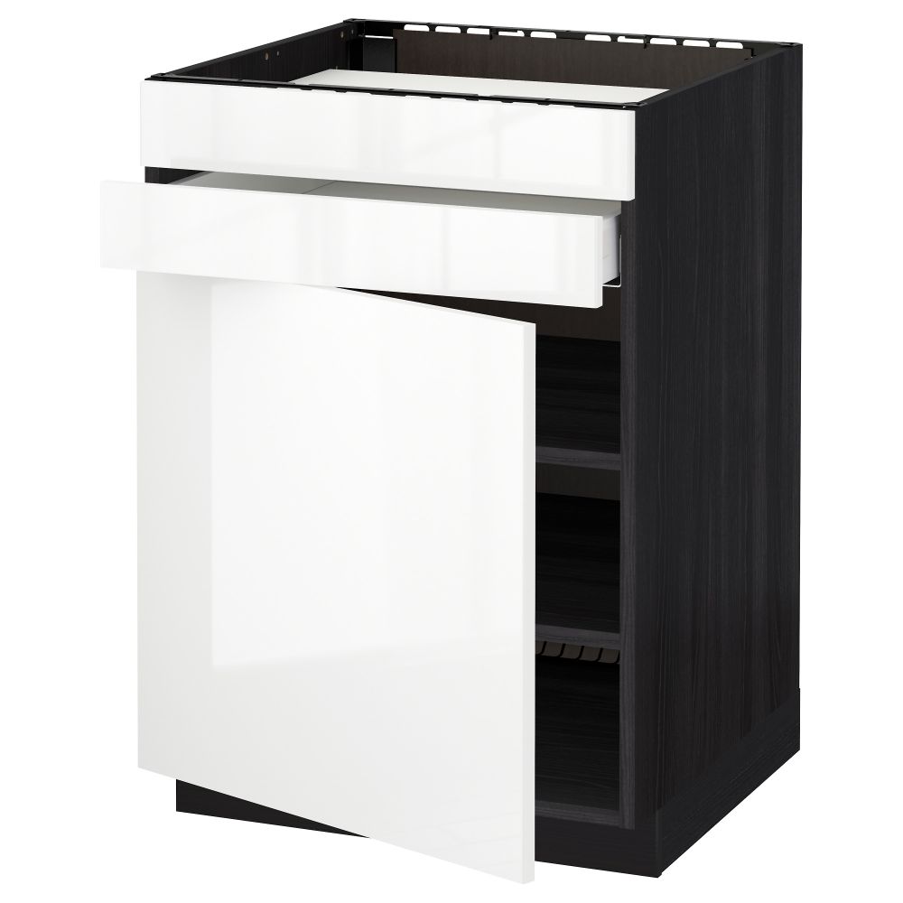 Напольный шкаф для варочной панели, доводчик, 2 фасада, 1 ящик МЕТОД / МАКСИМЕРА, черный, Рингульт белый (60x60 см) - схема-чертеж с размерами