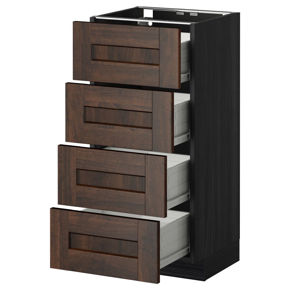 Напольный шкаф 4 фронтальных панели, 4 ящика МЕТОД / ФОРВАРА, черный, Эдсерум коричневый - схема-чертеж с размерами