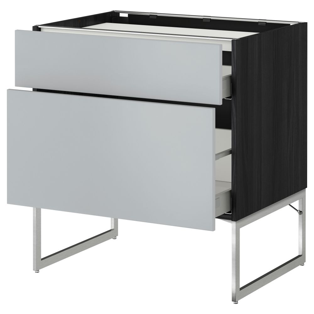 Напольный шкаф, 2 фронтальных панели, 3 ящика МЕТОД / МАКСИМЕРА, черный, Веддинге серый - схема-чертеж с размерами