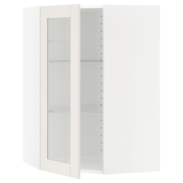 Угловой навесной шкаф с полками, стекляными дверцами МЕТОД, белый, Сэведаль белый - схема-чертеж с размерами