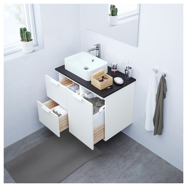 Шкаф с раковиной 45x32 см ГОДМОРГОН/ТОЛКЕН / ХОРВИК, белый, антрацит (82x49x72 см) - фото 2