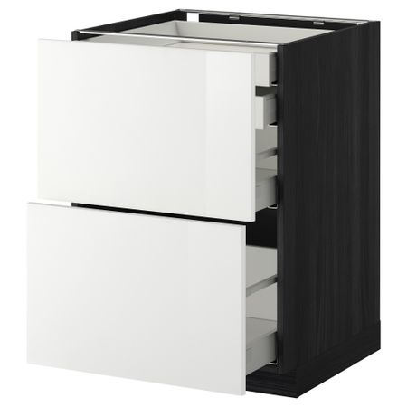 Напольный шкаф 2 фронтальные панели, 2 нижних, 1 средний, 1 высокий ящик МЕТОД / МАКСИМЕРА, черный, Рингульт белый