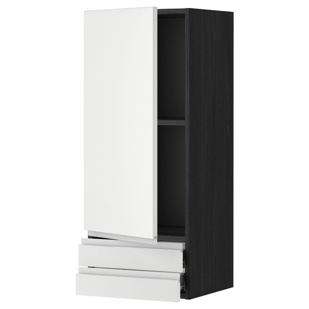 Навесной шкаф с дверцей, 2 ящика МЕТОД / ФОРВАРА, черный, Нодста белый - фото 1