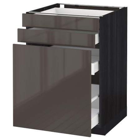 Напольный шкаф с выдвижными модулями, 2 фронтальные панели МЕТОД / МАКСИМЕРА, черный, Рингульт серый