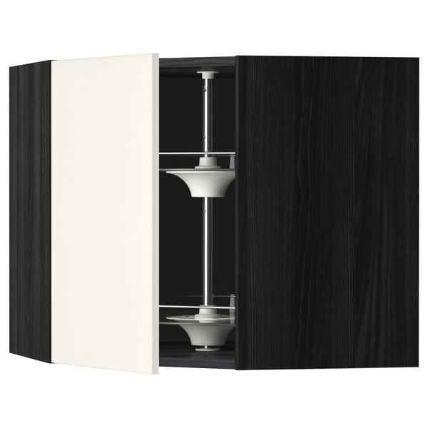Угловой навесной шкаф с вращающейся секцией МЕТОД, черный, Веддинге белый - схема-чертеж с размерами