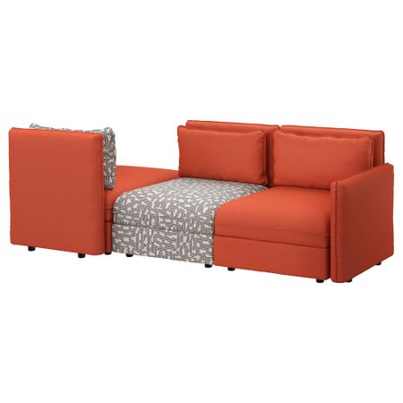 3-местный диван-кровать ВАЛЛЕНТУНА, Оррста оранжевый, Фуннарп черный/бежевый