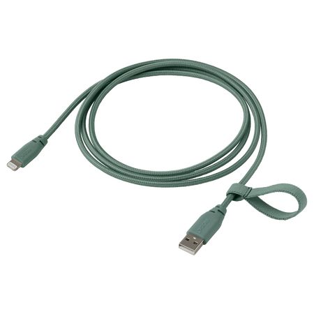 Кабель USB тип А – lightning, текстиль/серо-бирюзовый 1.50 м IKEA LILLHULT ЛИЛЛЬХУЛЬТ 504.928.68