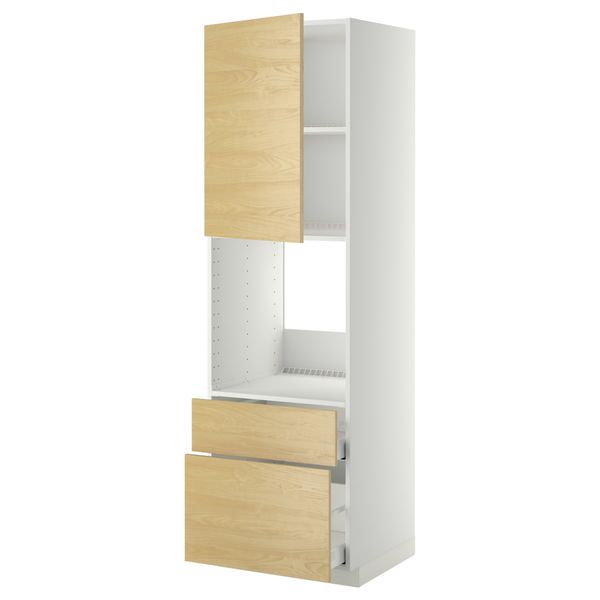 Высокий шкаф для духовки + дверь, 2 ящика МЕТОД / МАКСИМЕРА, белый, Тингсрид береза - фото 1