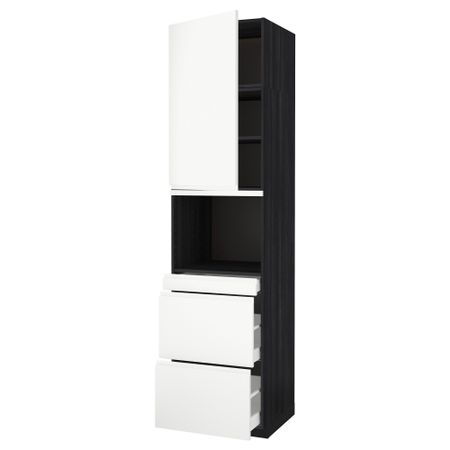 Высокий шкаф для СВЧ/дверца, 3 ящика МЕТОД / МАКСИМЕРА, черный, Воксторп белый
