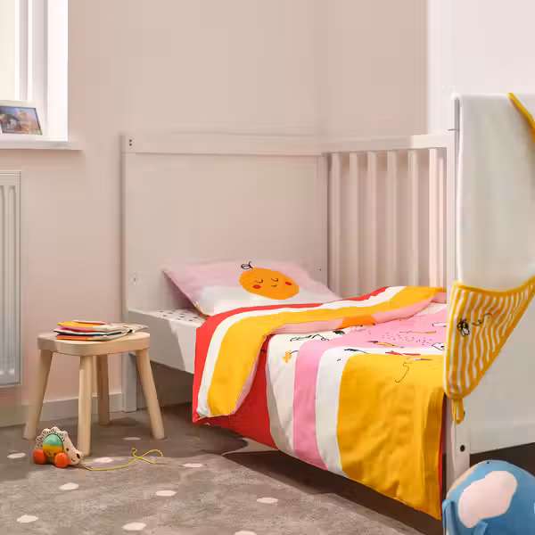 GRÖNFINK Пододеяльник и наволочка д/кроватки - разноцветный/в полоску 110x125/35x55 см - фото 4