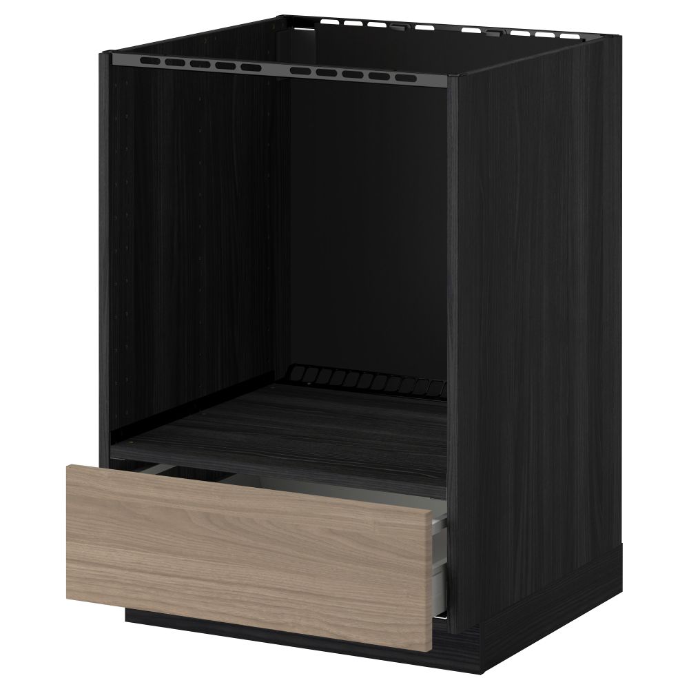 Напольный шкаф для духовки, с ящиком МЕТОД / МАКСИМЕРА, черный, Брокхульт светло-серый (60x60 см) - схема-чертеж с размерами