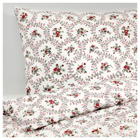 Пододеяльник и 2 наволочки ХОЛЛРОТ, белый, с цветочным орнаментом