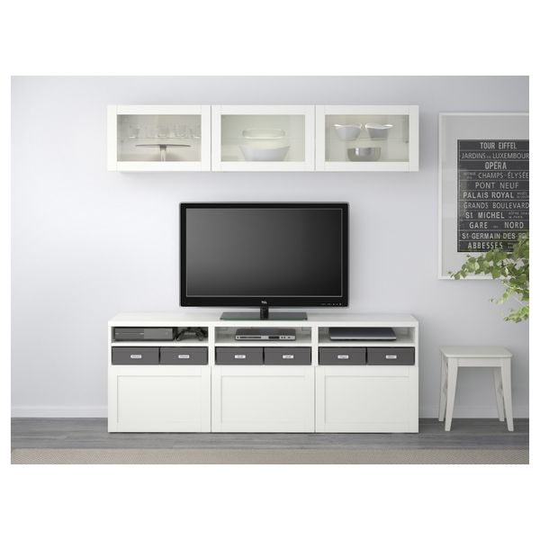 Шкаф для ТВ, комбинированный, стекляные дверцы БЕСТО, Ханвикен, Синдвик белый прозрачное стекло (180x40x192 см) - фото 2