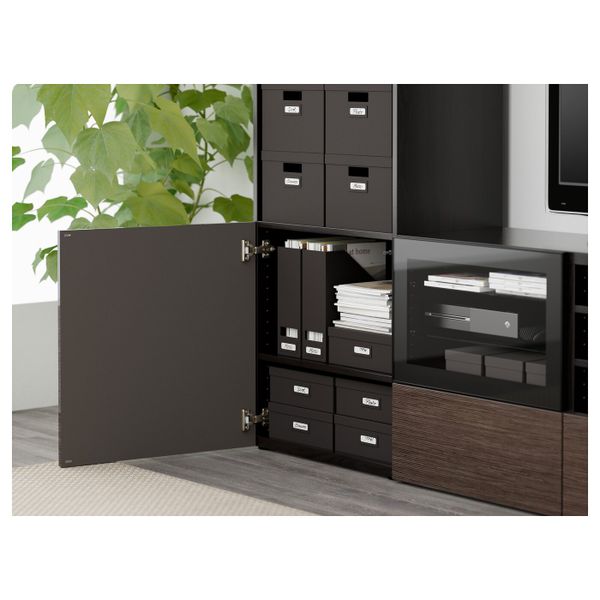 Шкаф для ТВ, комбинированный, стекляные дверцы, черно-коричневый/Сельсвикен глянцевый, коричневый прозрачное стекло 240x40x230 - фото 4