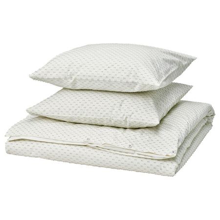 BANDKNIPPE Пододеяльник и 2 наволочки - белый/зеленый 200x200/50x60 см