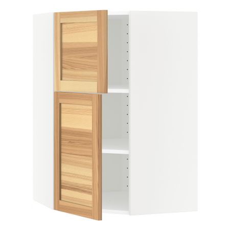 Угловой навесной шкаф + полки, 2 дверцы МЕТОД, белый, Торхэмн ясень (68x100 см)