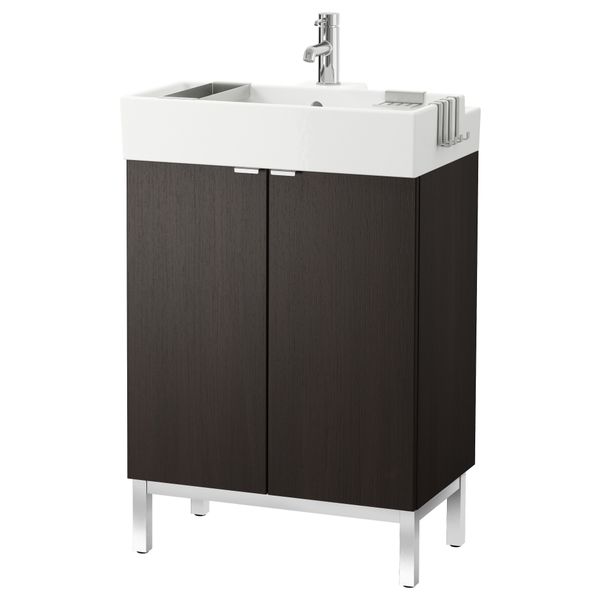Шкаф под раковину с 2 дверцами ЛИЛЛОНГЕН, черно-коричневый - фото 1
