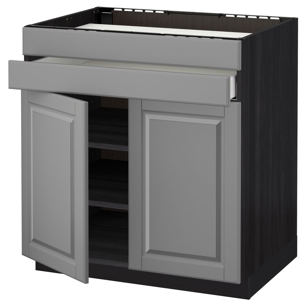 Напольный шкаф для варочной панели, 2 ящика, 2 фасада, 1 ящик МЕТОД / МАКСИМЕРА, черный, Будбин серый (80x60 см) - схема-чертеж с размерами