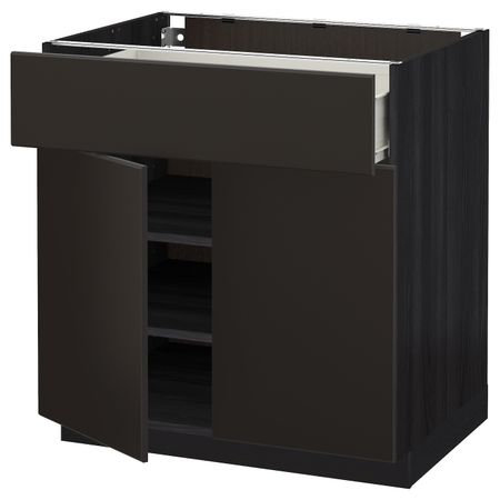 Напольный шкаф + ящик/2дверцы, черный/Кунгсбакка антрацит 80x60 см IKEA МЕТОД / ФОРВАРА 692.204.67